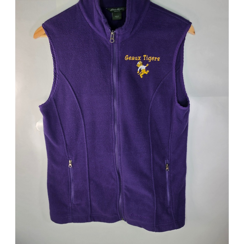 Eddie Bauer LSU Tigers Fleece Vest Womens L Purple Geaux Tigers Sailor Mike Zip